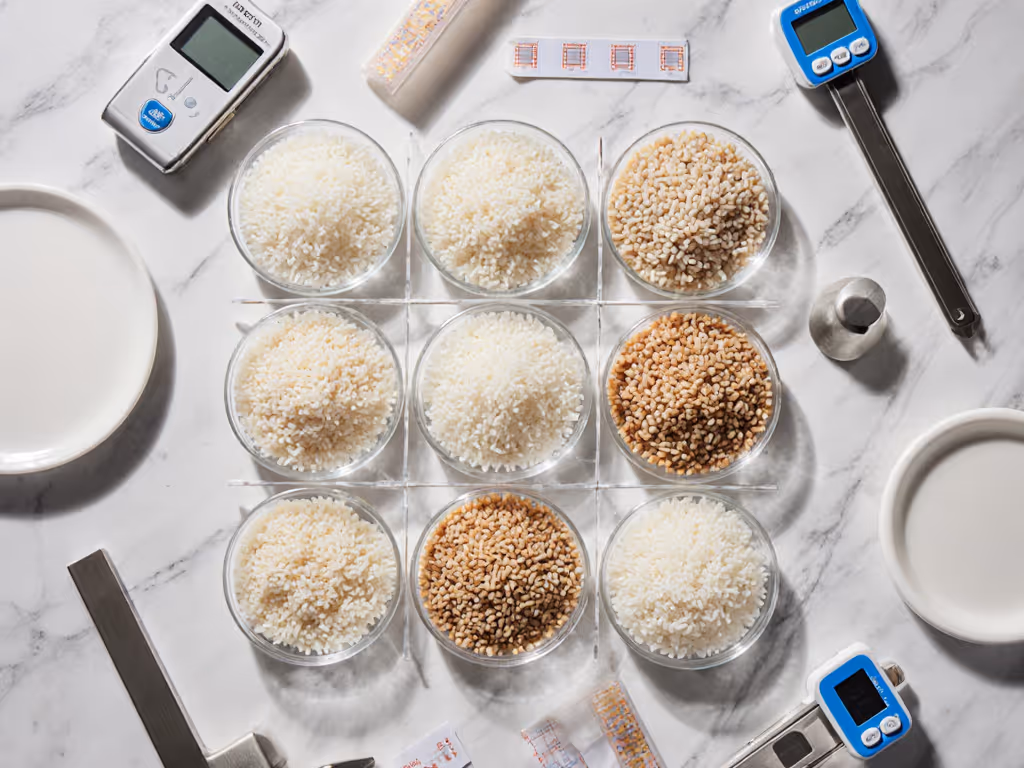 Rice texture comparison grid with measurable metrics