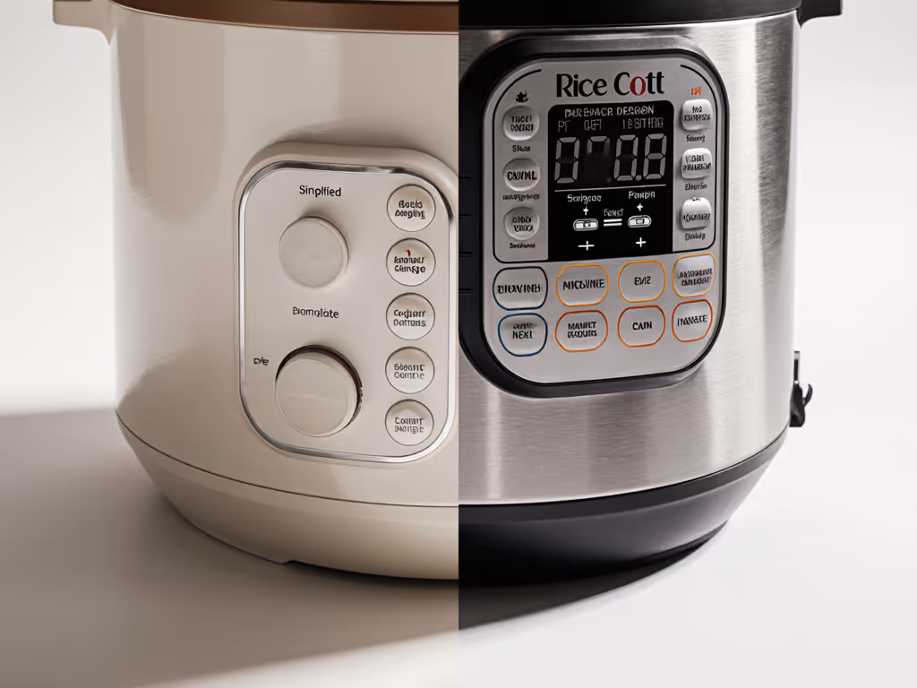 rice cooker interface comparison showing large buttons vs complex panels