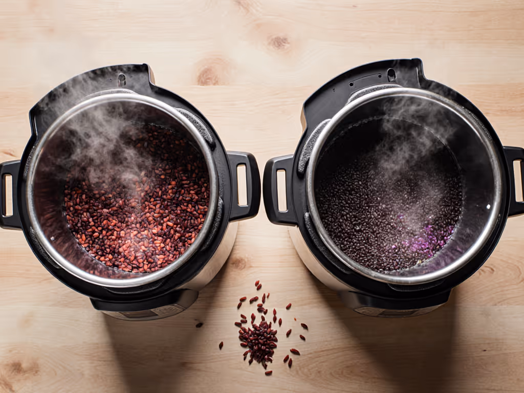 red_and_black_rice_side_by_side_in_two_cookers_showing_texture_differences